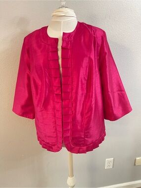 dressbarn Fuchsia Satin Open-Front Ruffle Hem Jacket Size 14/16